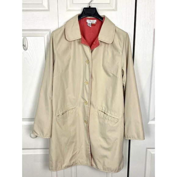Marisa Christina VTG Beige Coral Lined Trench Jacket W/Stitching Detail Size XL - Picture 1 of 10